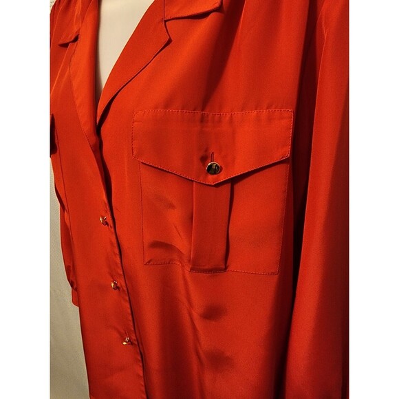 Vintage Womens Sz Large Silk Blend Button Down Red Blouse Gold Buttons Office - Picture 3 of 8